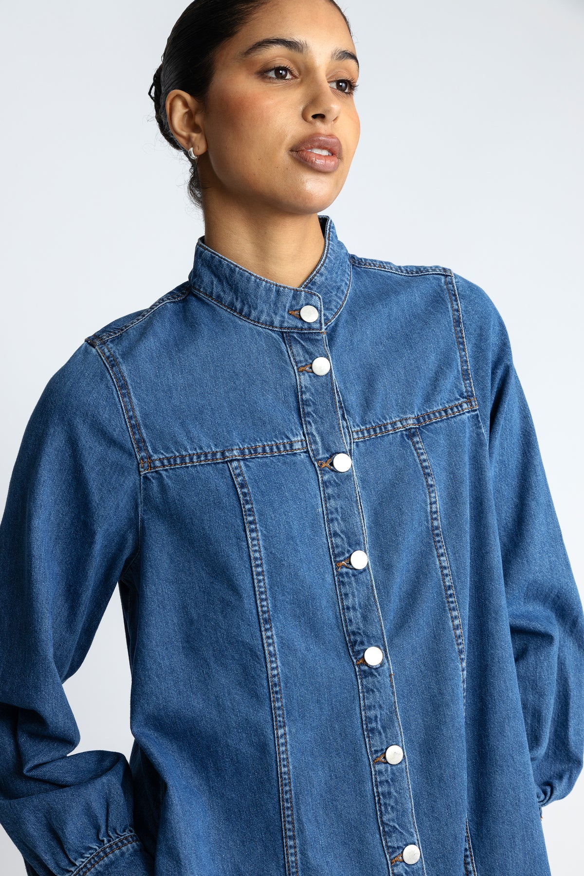 Rylan Elena Skjortklänning - Mid Blue Wash