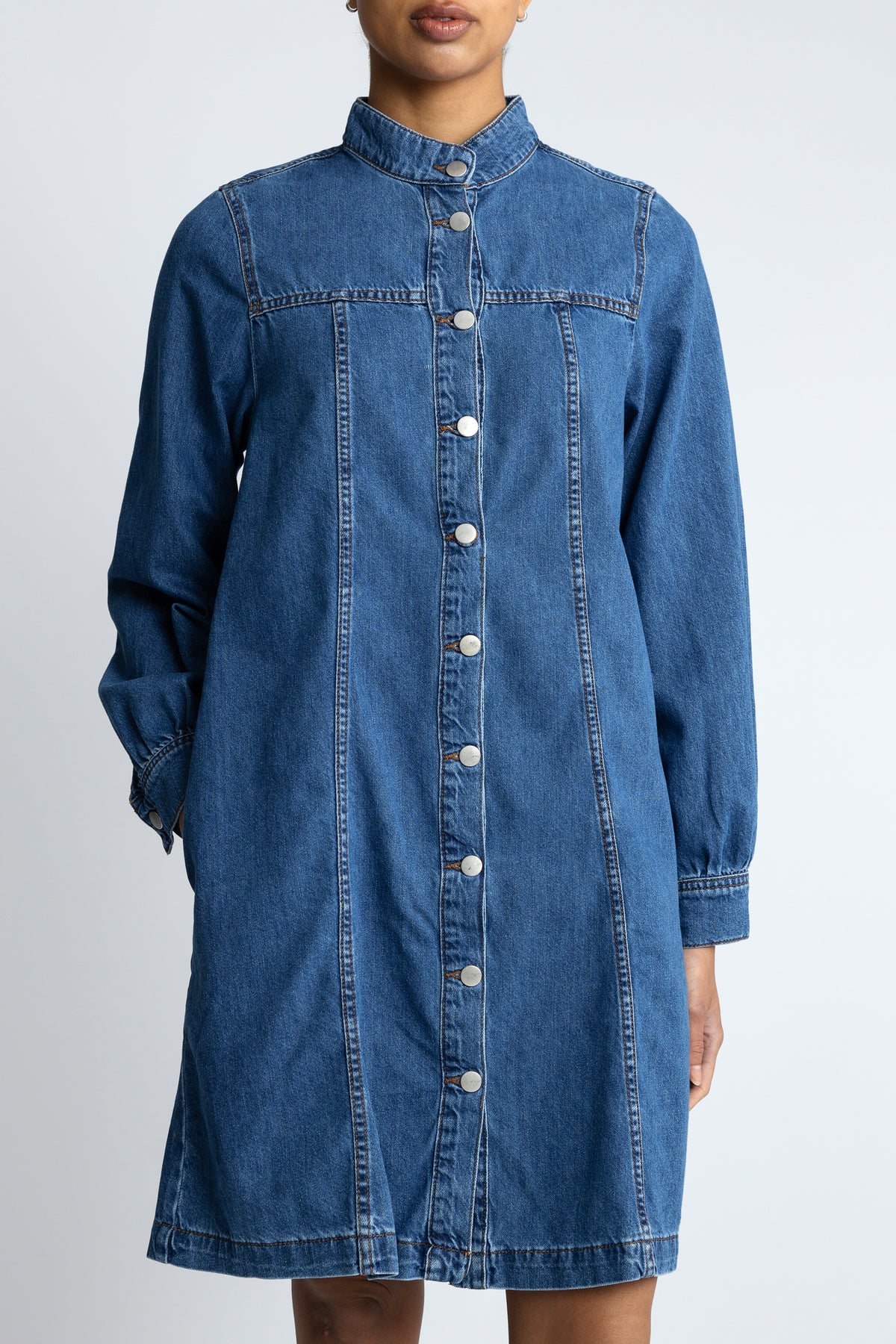 Rylan Elena Skjortklänning - Mid Blue Wash