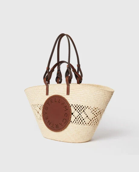 Logo Raffia Crochet Large Tote Bag - Natural/Tan