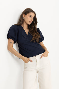 Irina Poplin Blouse - Navy