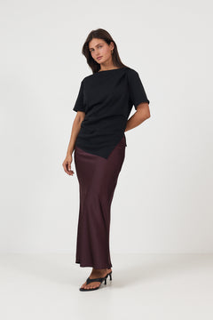 Vicky Heavy Sateen Skirt - Burgundy