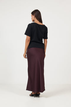 Vicky Heavy Sateen Skirt - Burgundy