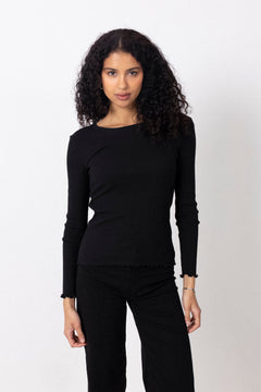 Anna Ls Crew Neck Tee S - Black