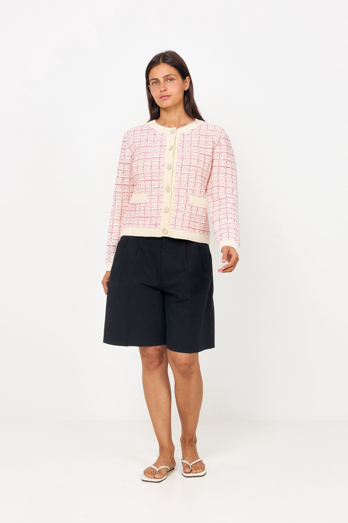 Yaslivia Ls Short Knit Kofta S. - Birch Raspberry Sorbet/Pirouette