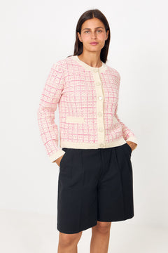Yaslivia Ls Short Knit Cardigan S. - Birch Raspberry Sorbet/Pirouette