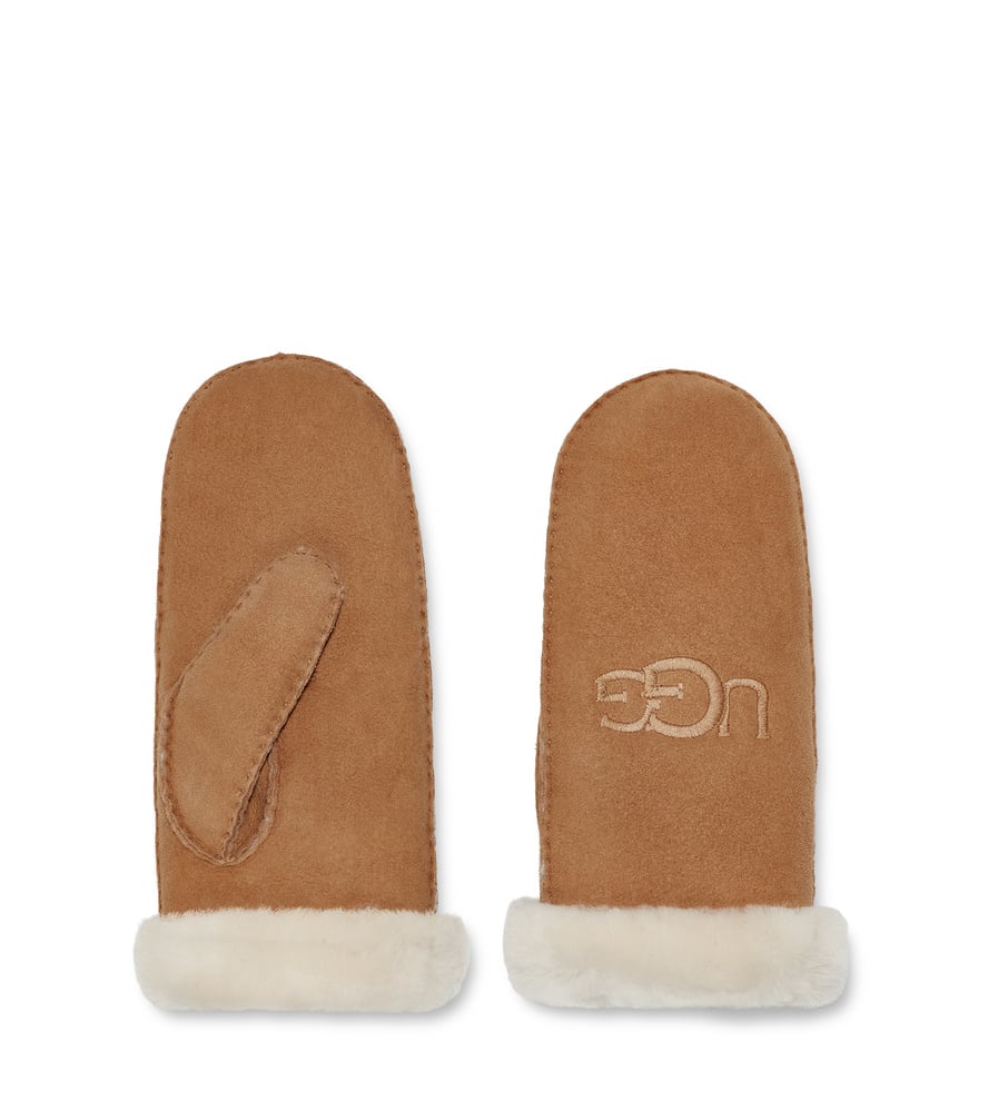UGG W Sheepskin Embroidered Mitten - Chestnut
