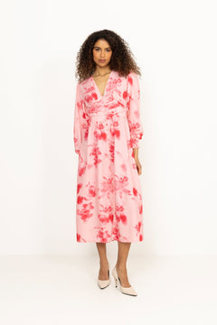 Adelic Long Dress - Abstract Pink Flower Print