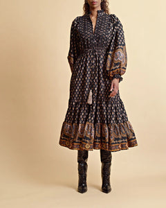 Décorated Poplin Midi Dress - Paisley