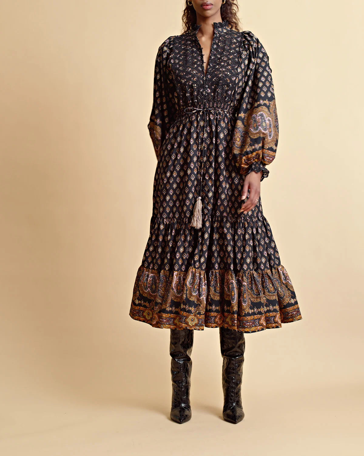 Décorated Poplin Midi Dress - Paisley