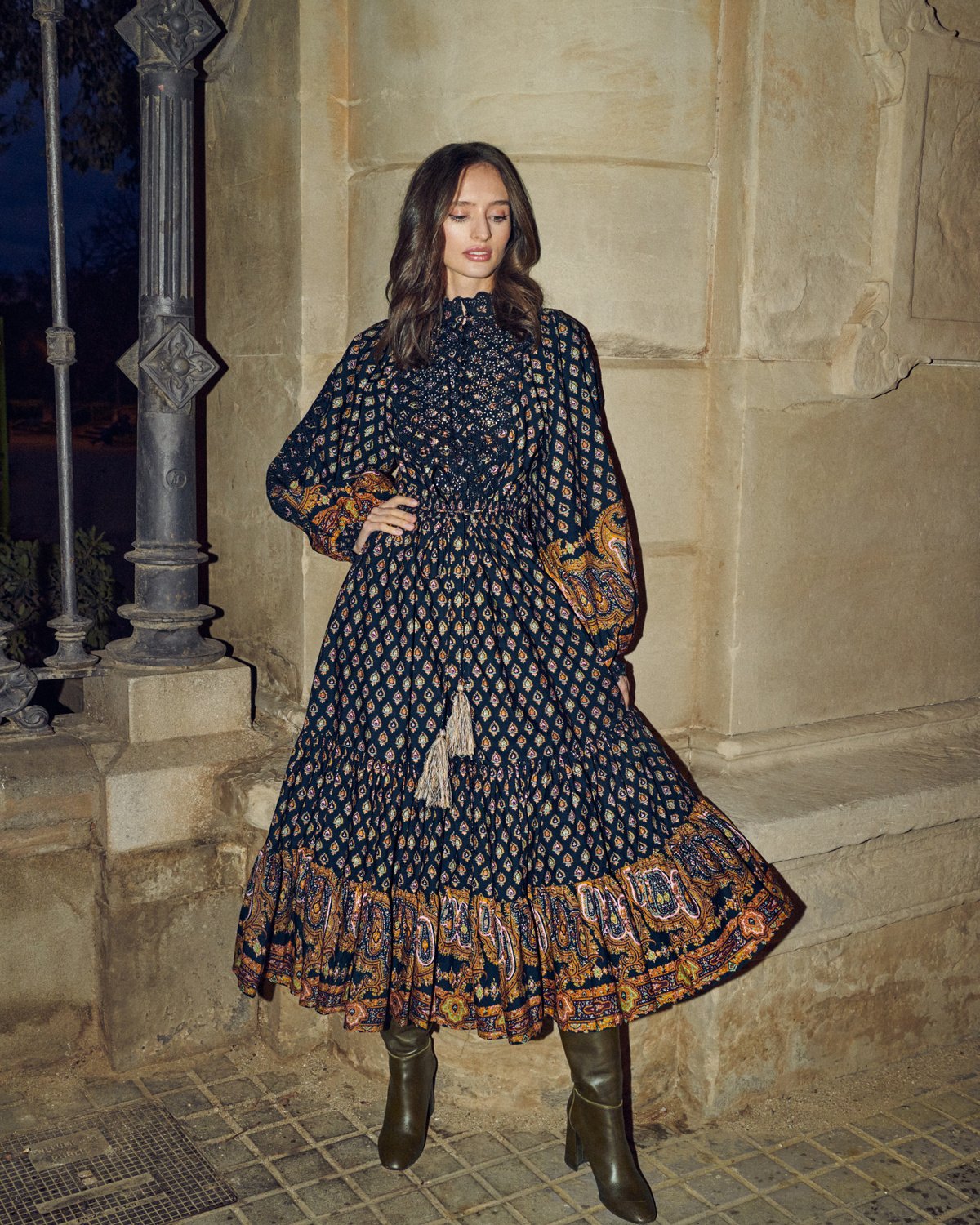 Décorated Poplin Midi Dress - Paisley