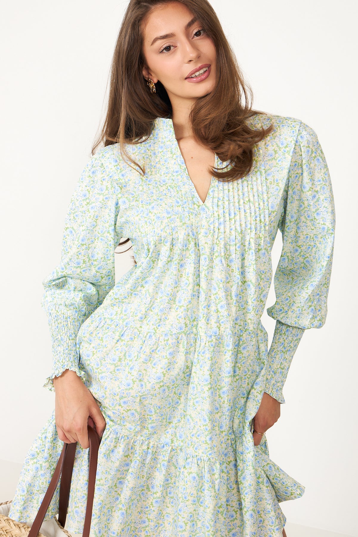 Embla Poplin Print Dress - Blue Garden