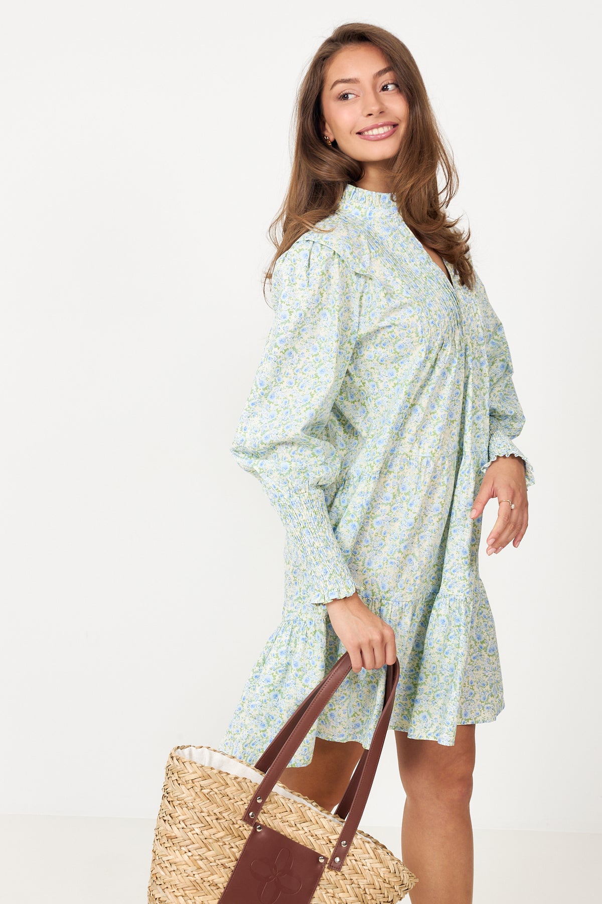 Embla Poplin Print Dress - Blue Garden