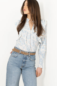 Vårun Flower Dobby Blouse - Blue Dobby Flower