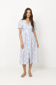 Adelic Long SS Dress - Blue Dazzling Flower