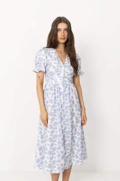 Adelic Long SS Dress - Blue Dazzling Flower