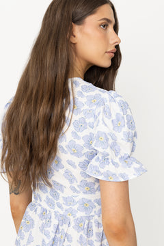 Adelic Long SS Dress - Blue Dazzling Flower