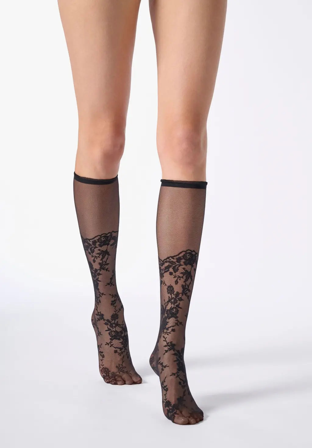 Seductive Lace Knee High - Black