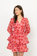 Jade Wave Flower Dot Dress - Röd