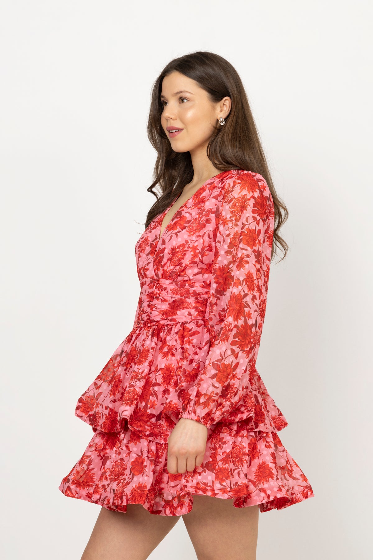 Jade Wave Flower Dot Dress - Röd