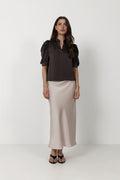 Roella Heavy Sateen Blouse - Dark Brown