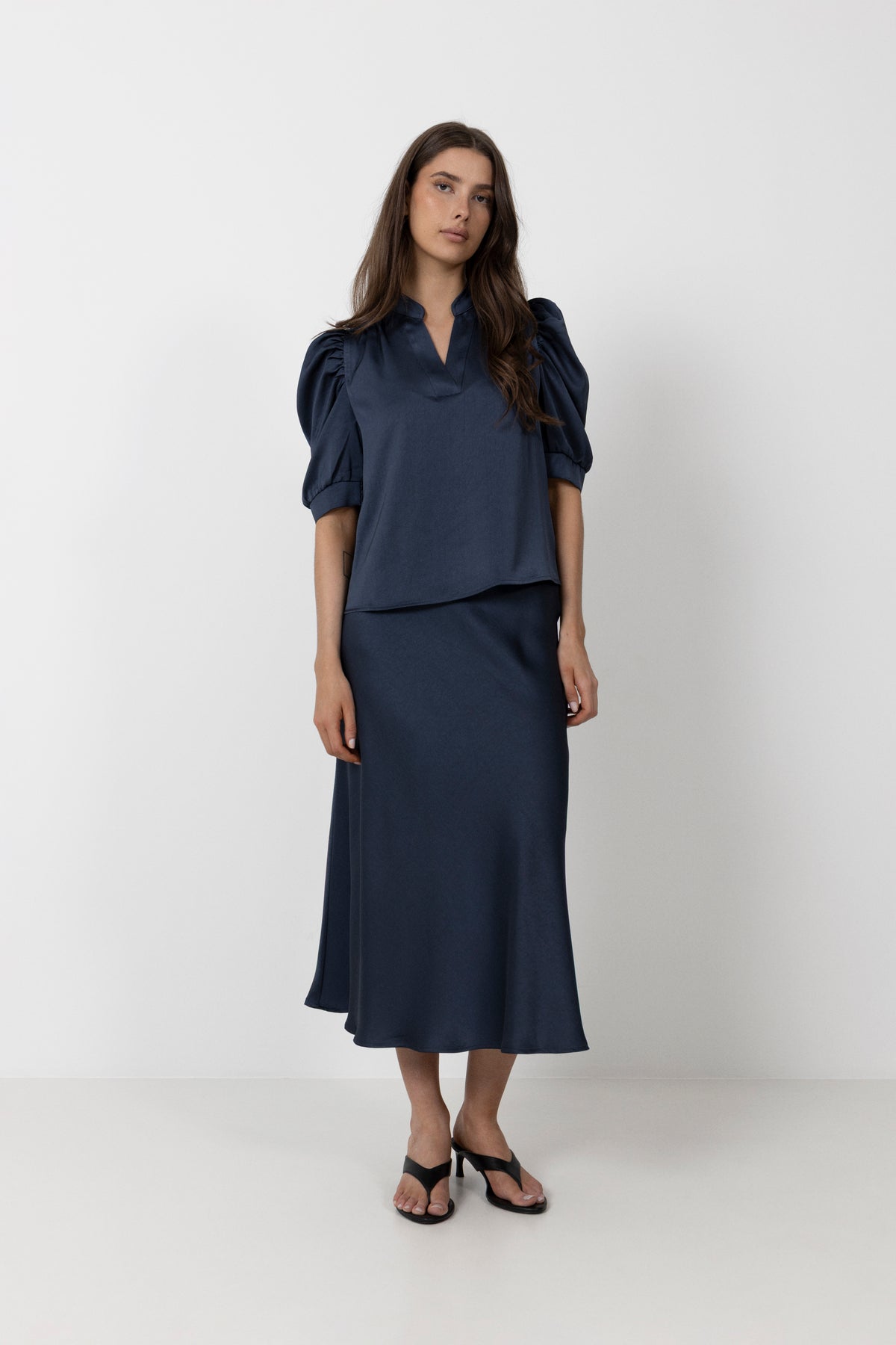 Roella Heavy Sateen Blus - Mörkblå
