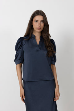 Roella Heavy Sateen Blouse - Midnight Blue