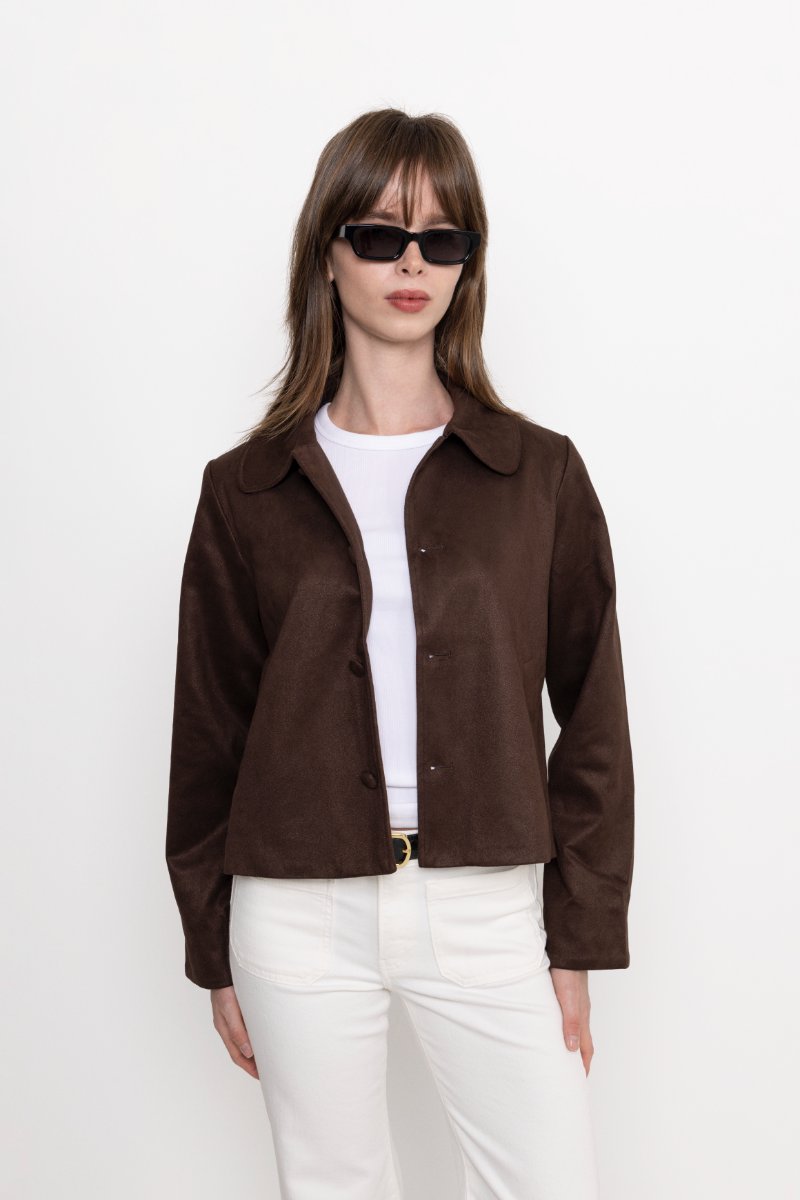 Nilo Faux Suede Jacket - Dark Brown