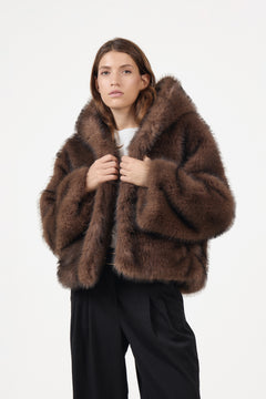 Astrid Faux Fur Jacket - Chocolate Brown
