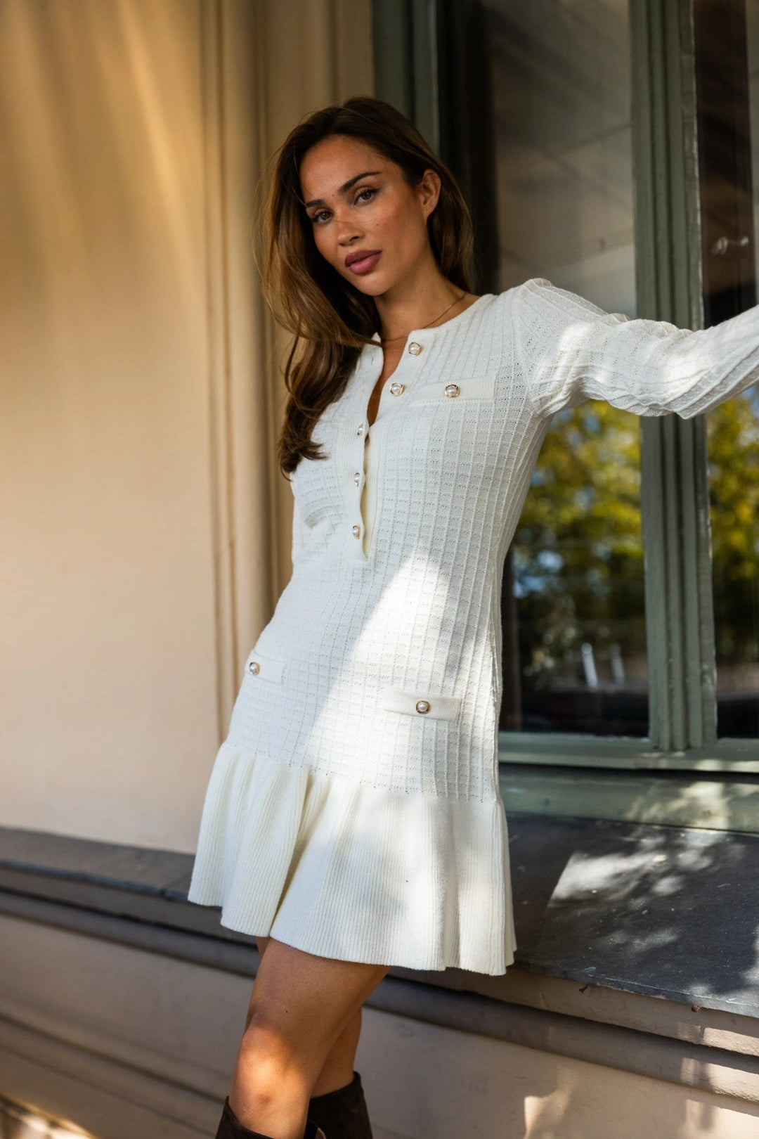 Gerda Crochet Mini Dress - Creme