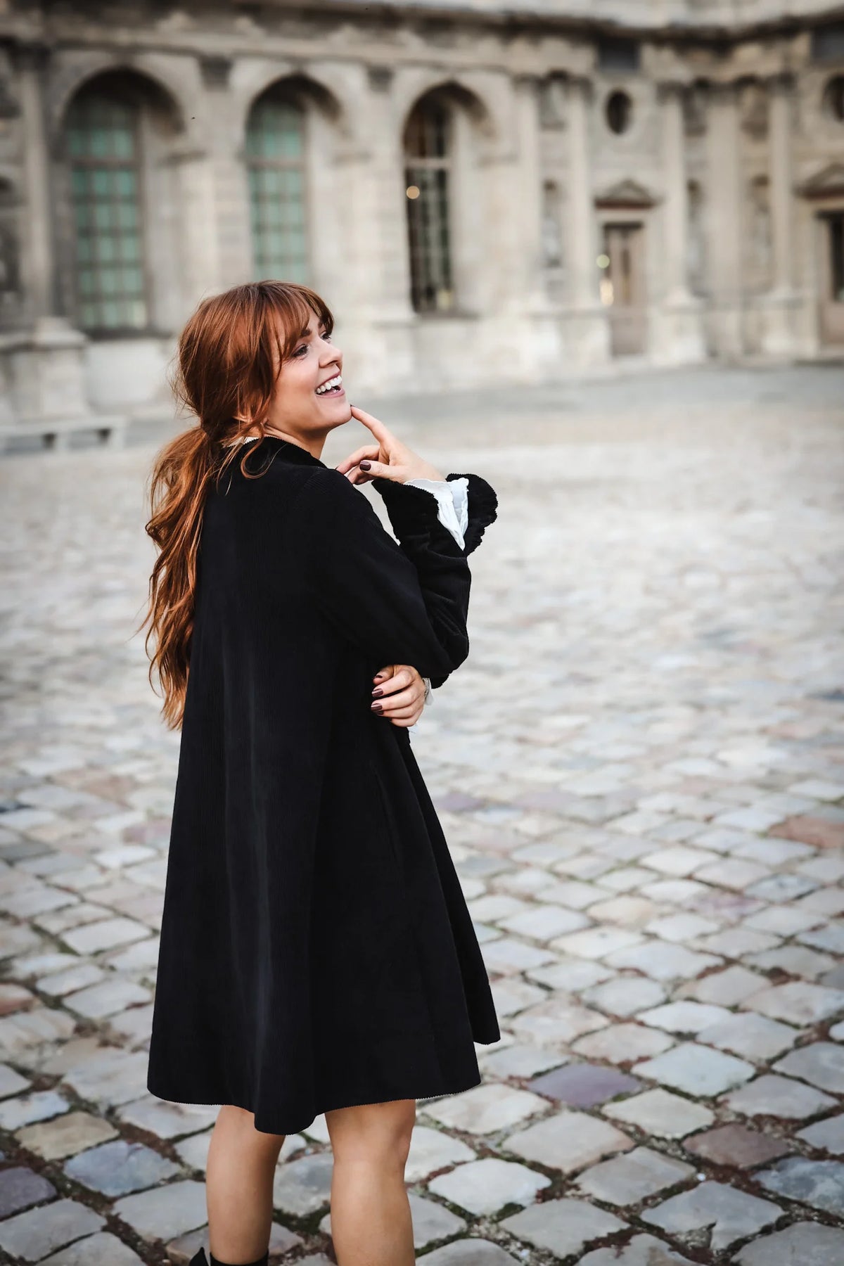 Cord Coat Dress - Svart