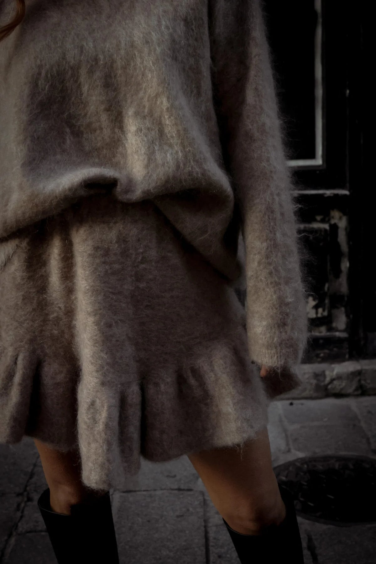 Knit Frill Skirt - Beige Melange