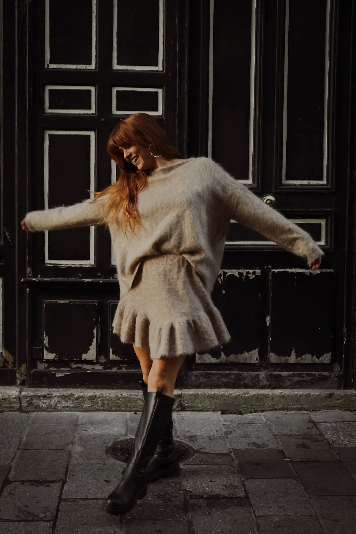 Knit Frill Skirt - Beige Melange