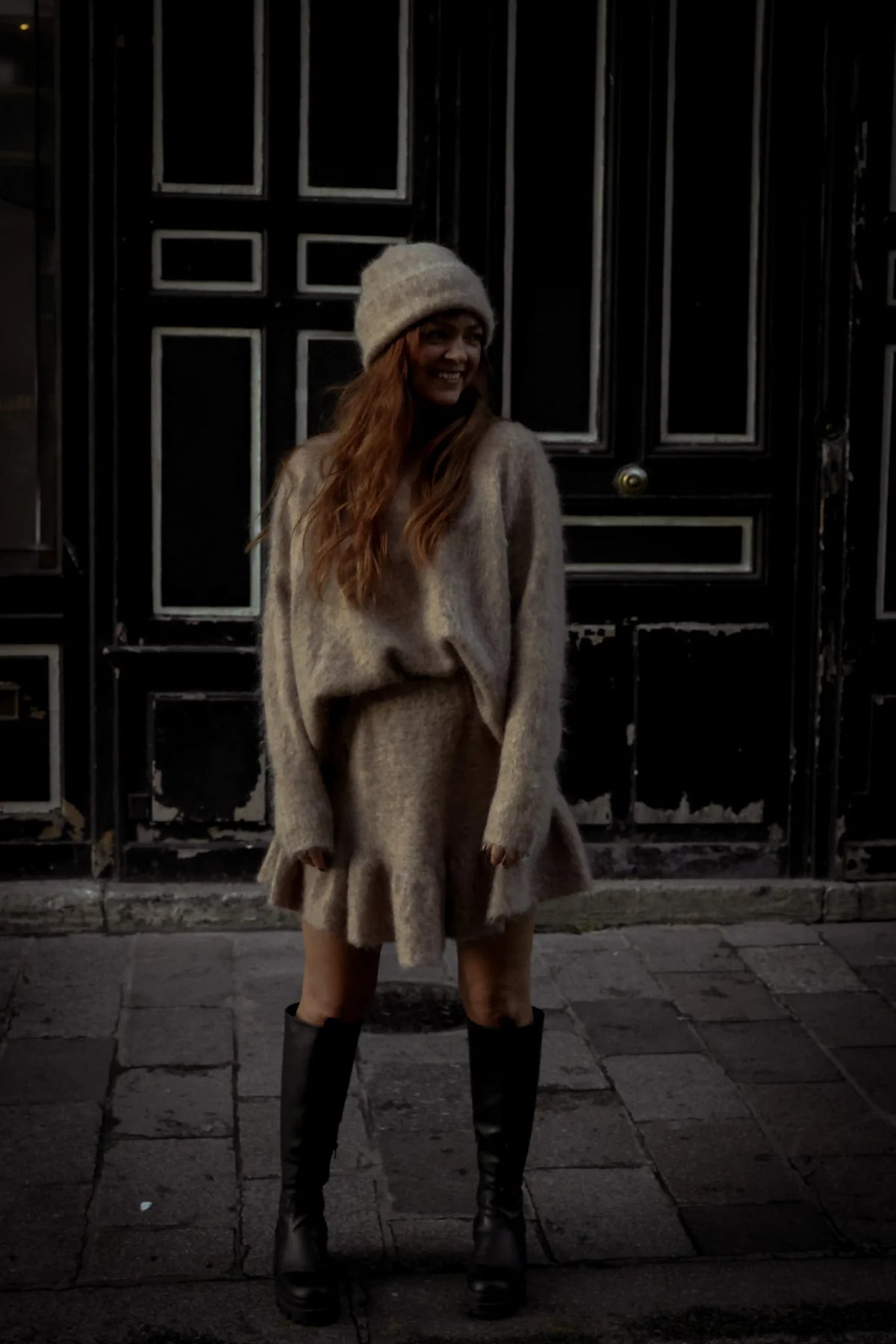 Knit Frill Skirt - Beige Melange