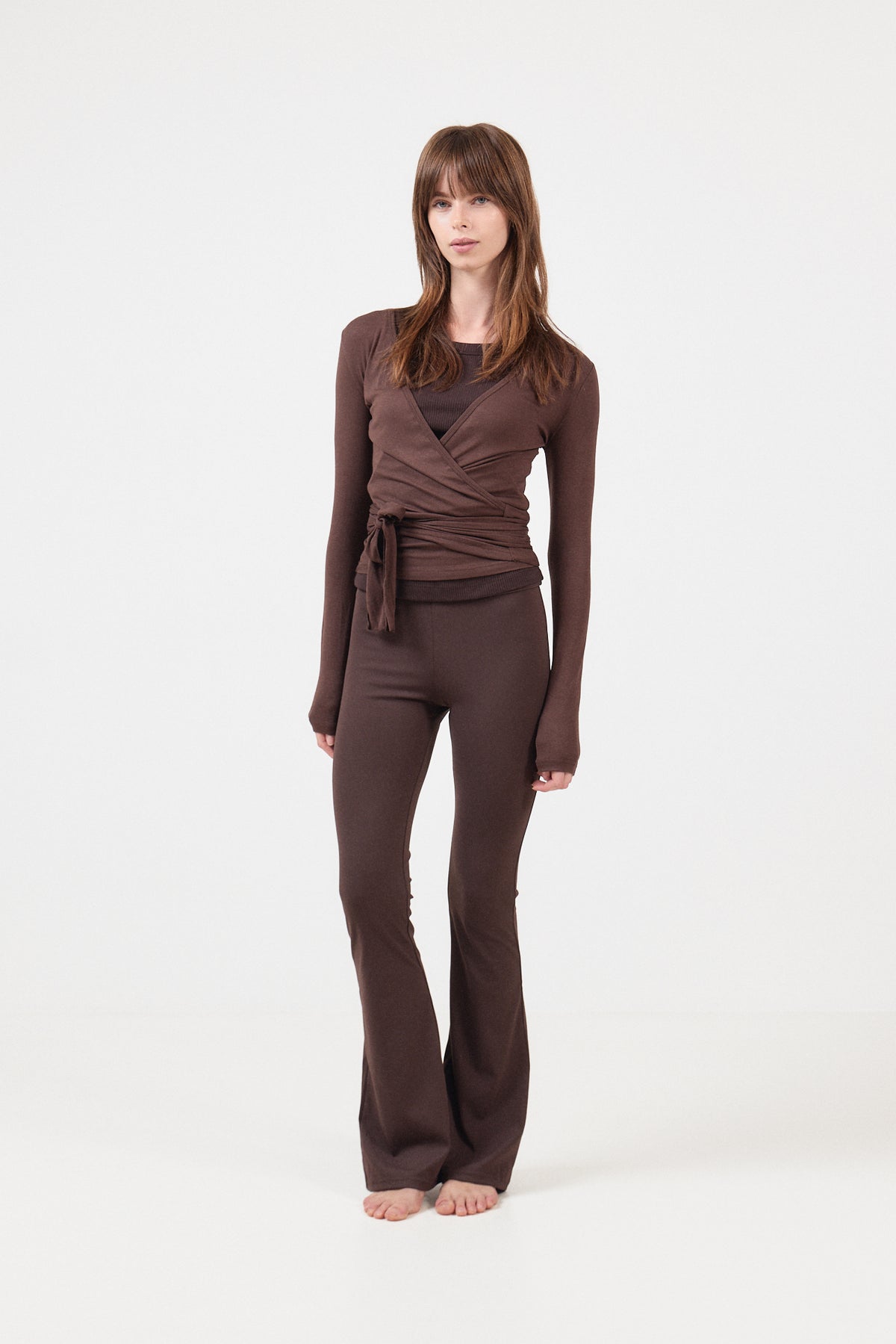 Nia Jersey Wrap Blouse - Chocolate Brown