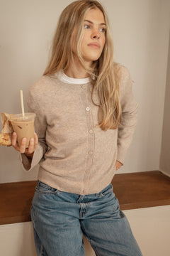 Clara Cashmere Knit Cardigan - Sand Melange