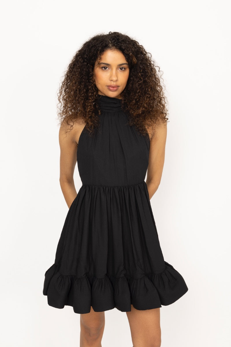 Fern Halterneck Ruffled Mini Dress - Black