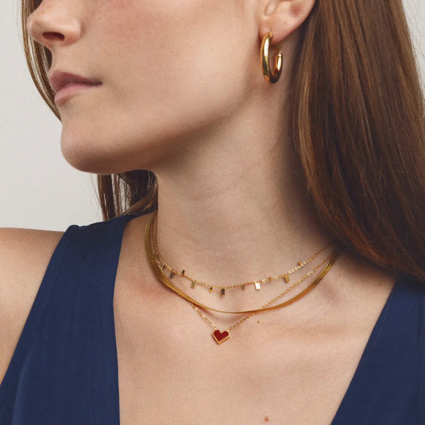 Sarah - Red Heart Necklace Stainless Steel - Gold