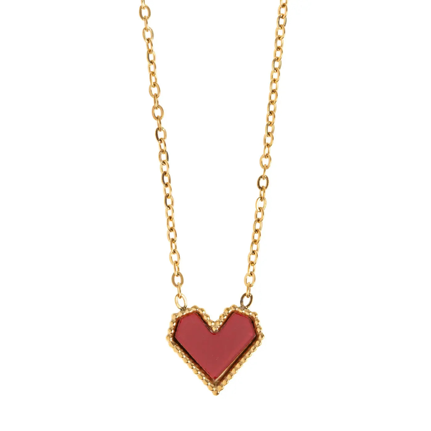 Sarah - Red Heart Necklace Stainless Steel - Gold