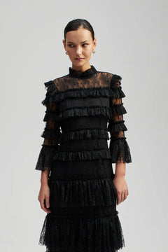 Carmine Long Sleeve Maxi Lace Dress - Black