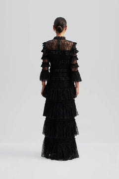 Carmine Long Sleeve Maxi Lace Dress - Black