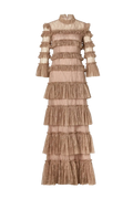 Carmine Long Sleeve Maxi Lace Dress - Greige