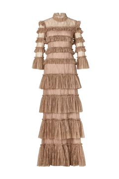 Carmine Long Sleeve Maxi Lace Dress - Greige