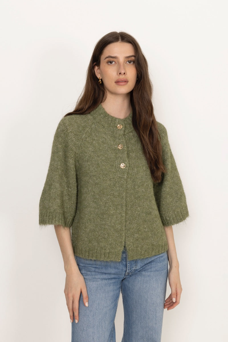 Benuta Fluffy Knit Cardigan - Dusty Green