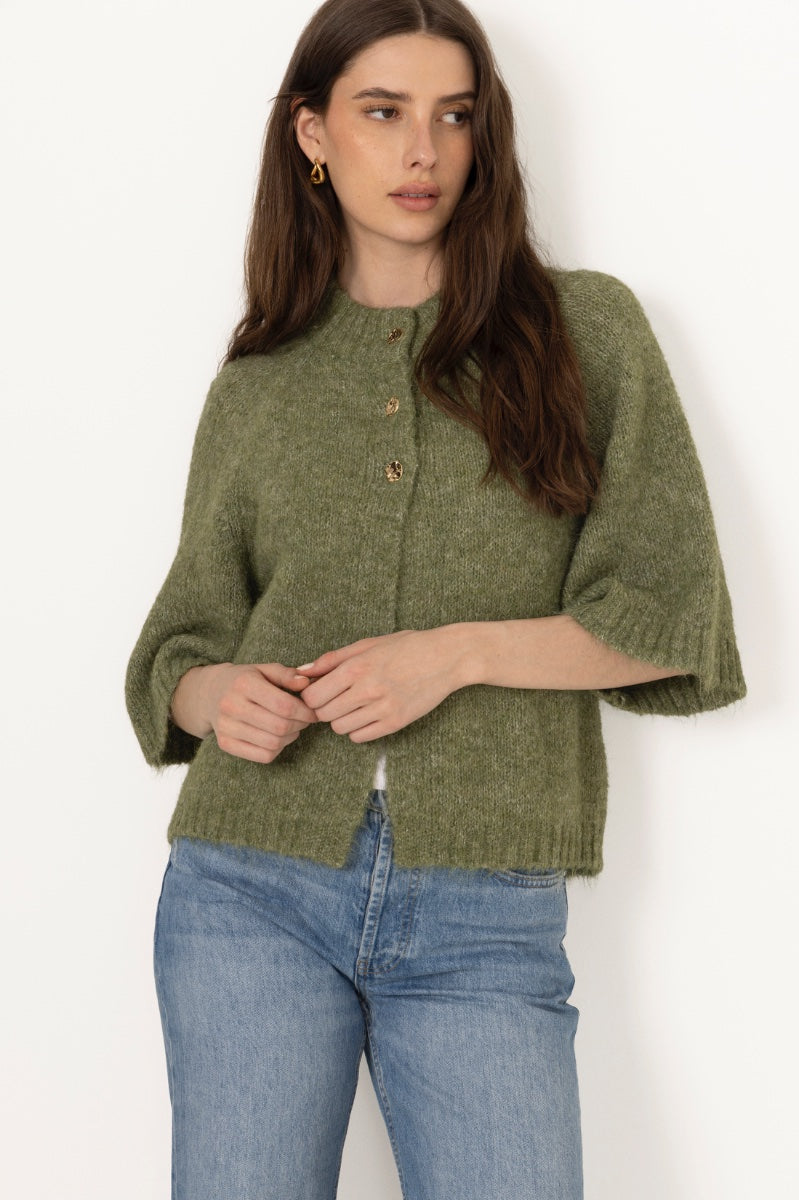 Benuta Fluffy Knit Cardigan - Dusty Green