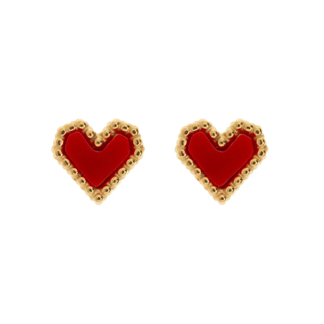 Sarah - Red Heart Stud Earring Rostfritt Stål - Guld
