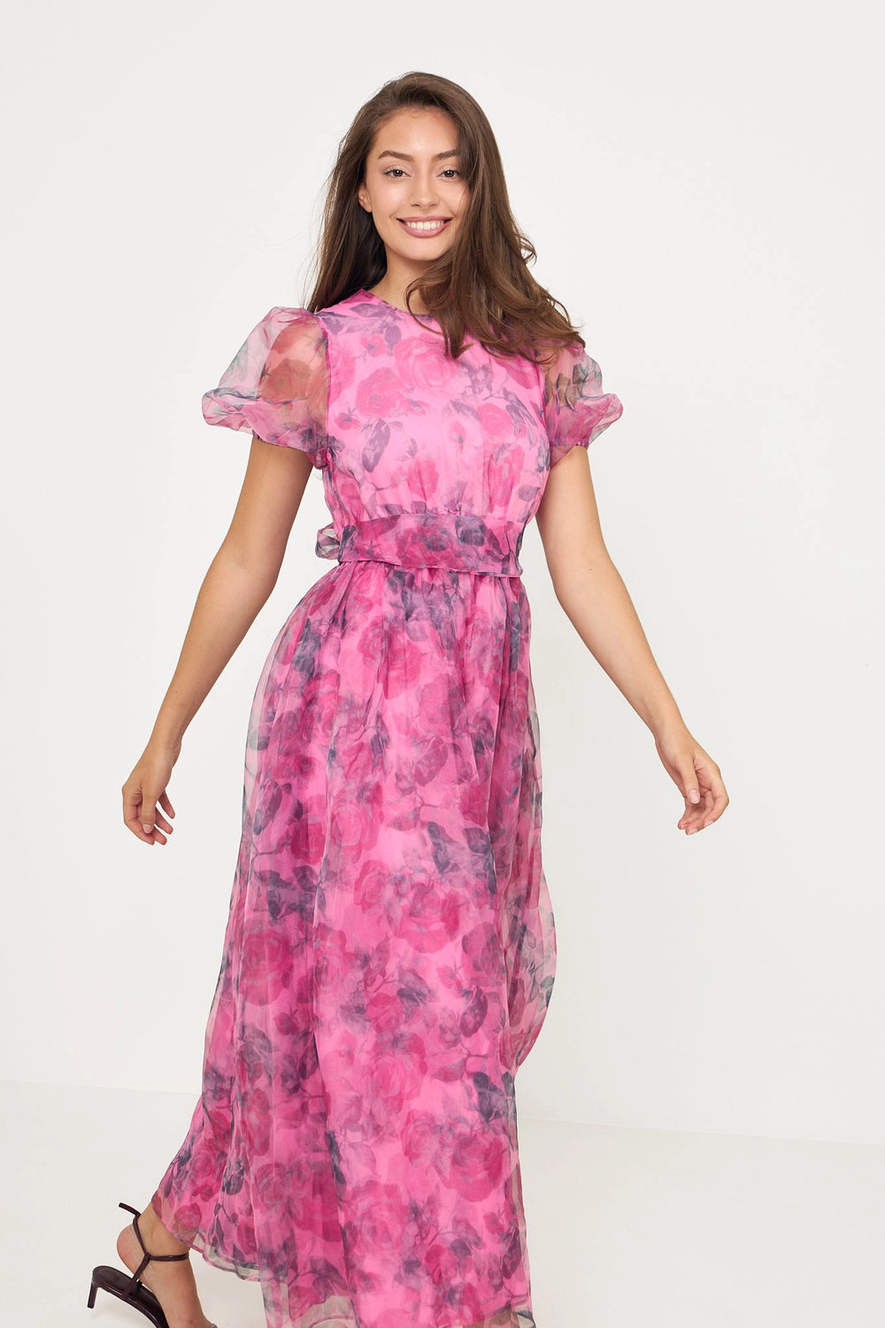 Elsa Flower Organza Maxi Dress - Pink