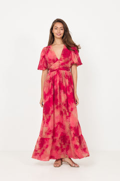 Nordalill Chiffon Maxi Dress - Coral Red
