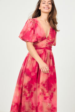 Nordalill Chiffon Maxi Dress - Coral Red
