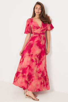 Nordalill Chiffon Maxi Dress - Coral Red