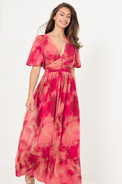 Nordalill Chiffon Maxi Dress - Coral Red